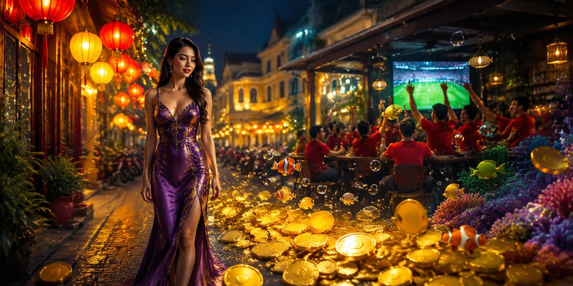 Cảnh chợ đêm Hà Nội với người chơi xem kết quả cá cược casino trực tuyến trên điện thoại